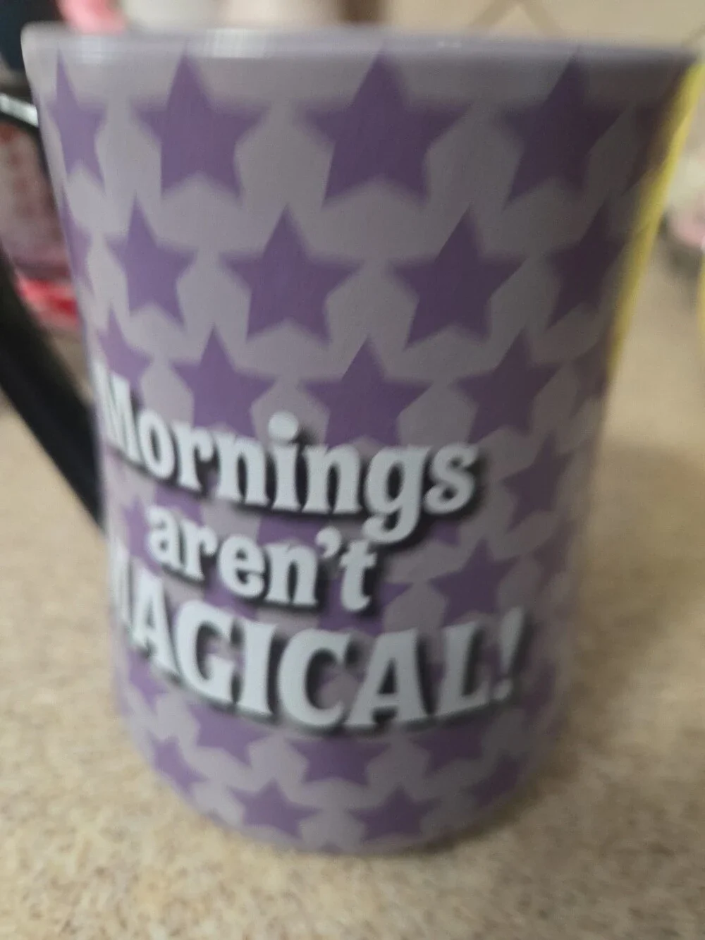 Disney Tinker Bell Mug Purple Stars Black Handle Used